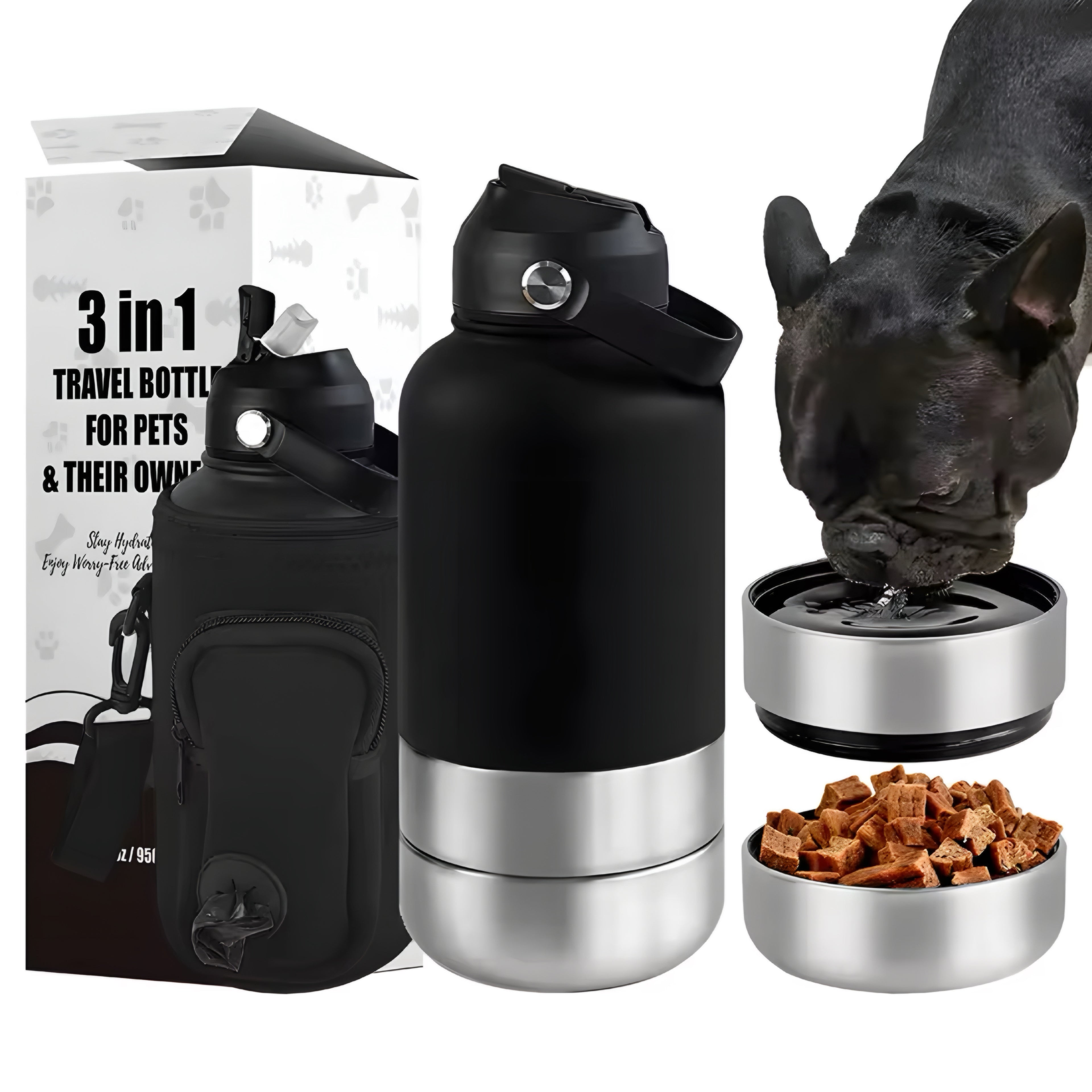 🐾 Botella de Agua de Acero Inoxidable 3 en 1 para Perro