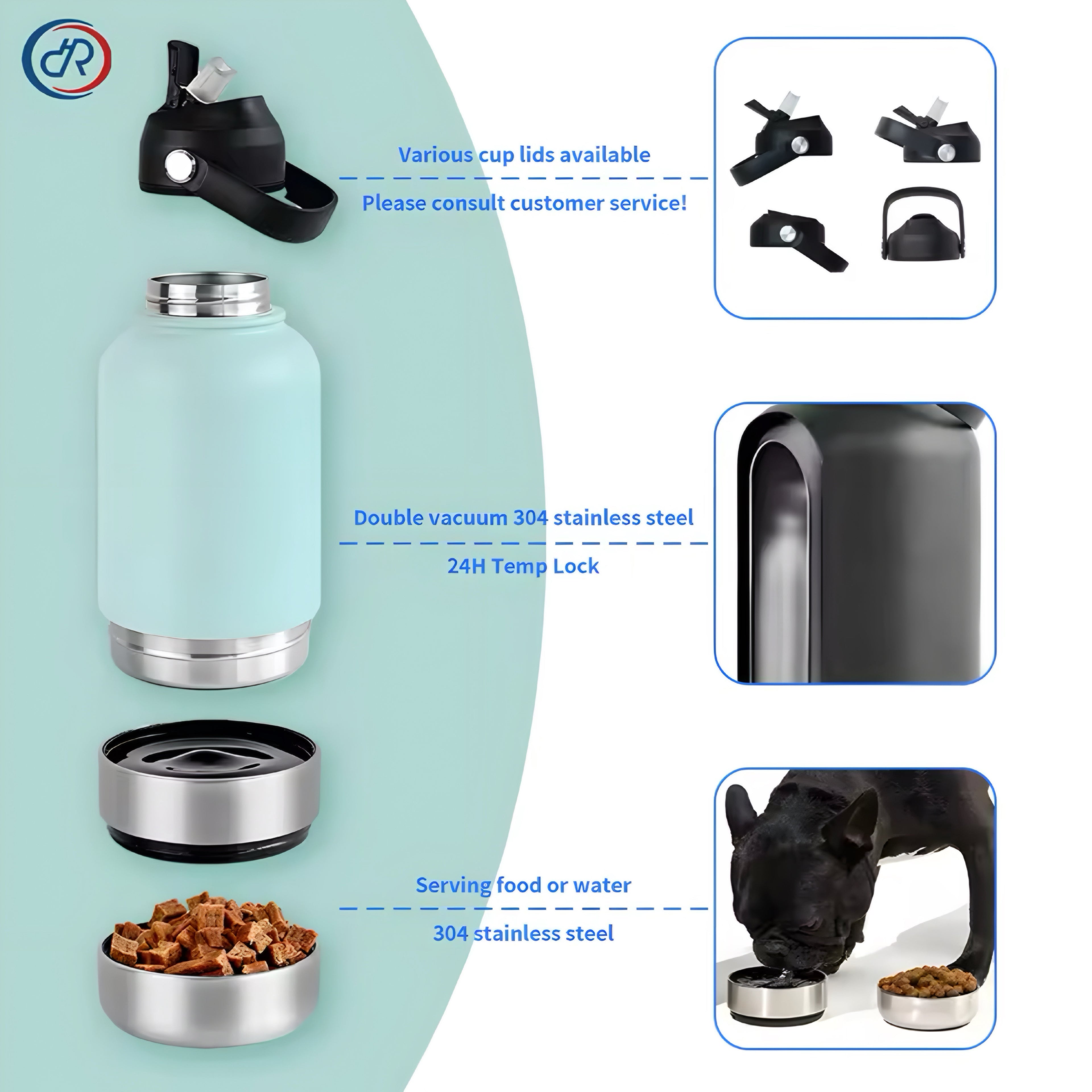 🐾 Botella de Agua de Acero Inoxidable 3 en 1 para Perro