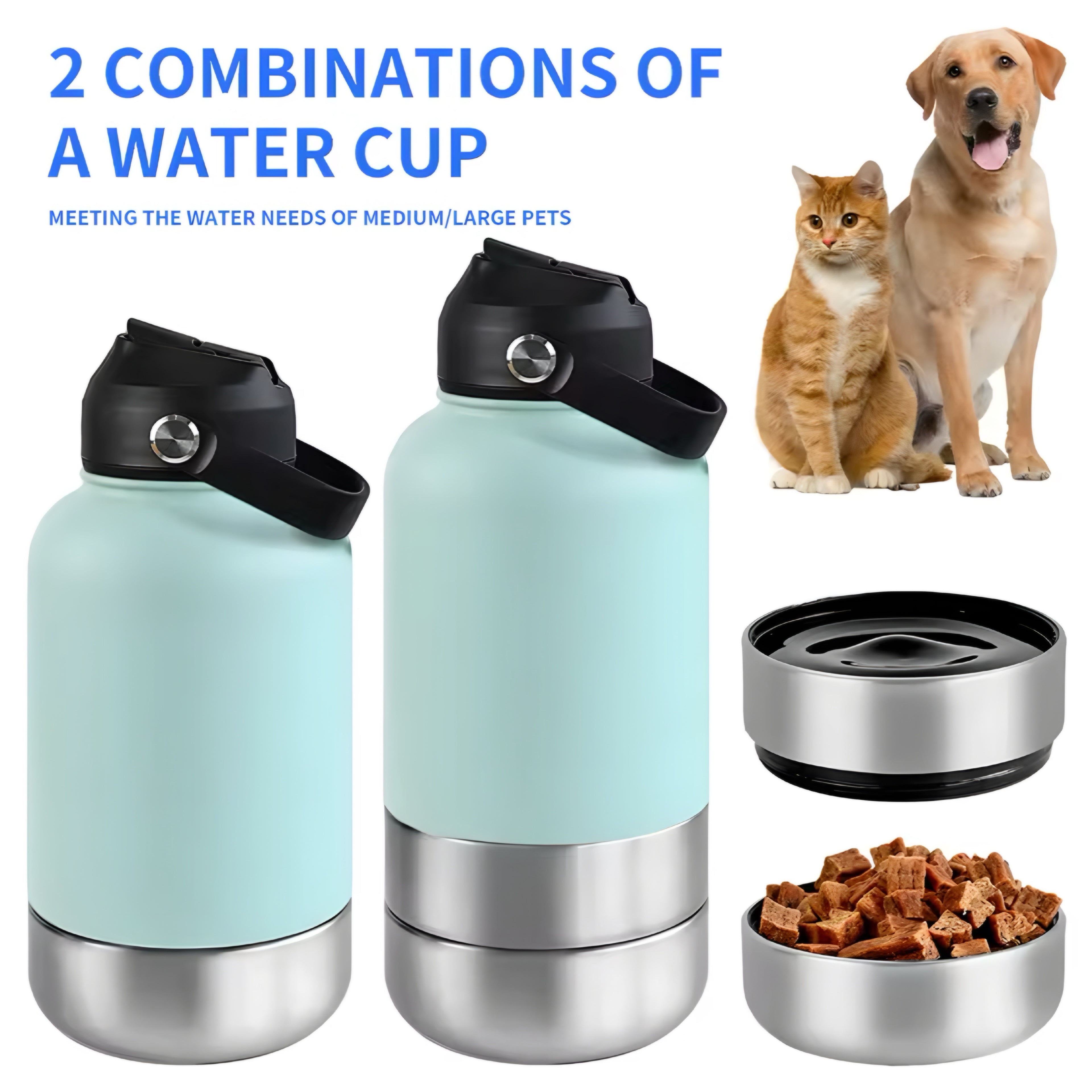 🐾 Botella de Agua de Acero Inoxidable 3 en 1 para Perro