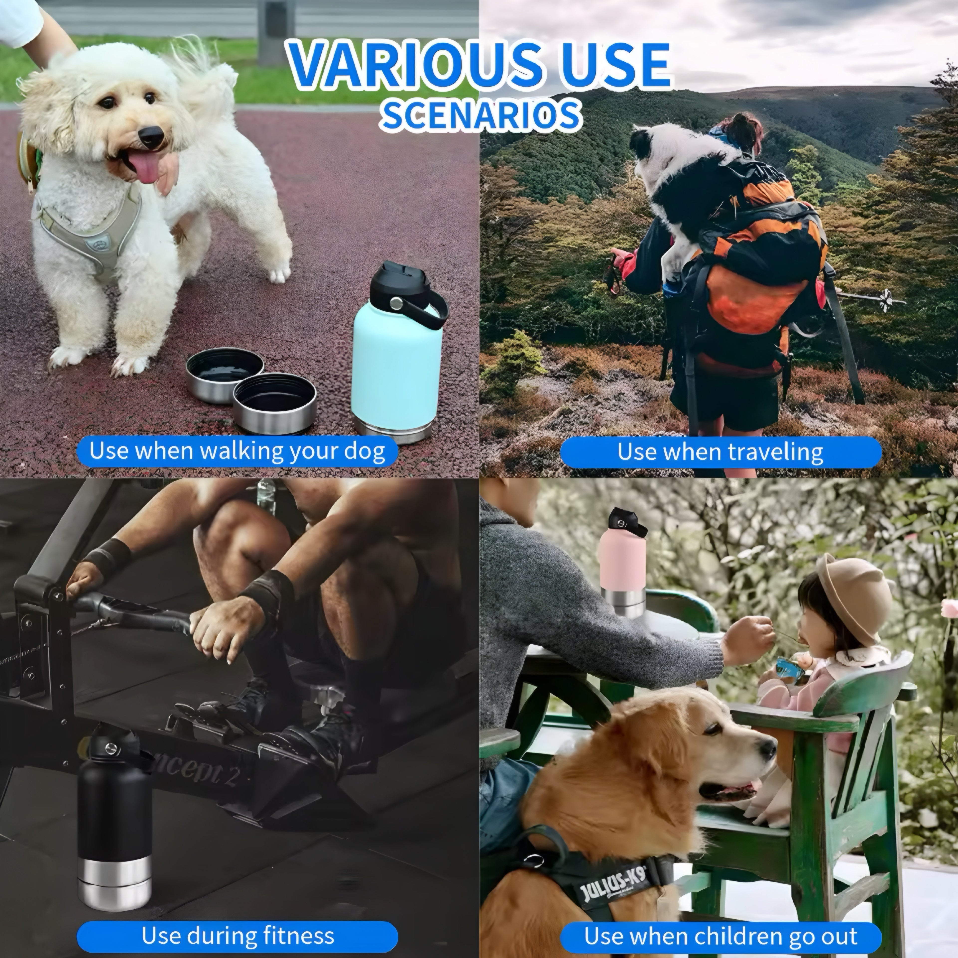 🐾 Botella de Agua de Acero Inoxidable 3 en 1 para Perro